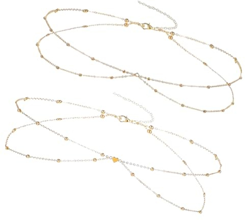 2-Pack Gold Waist Chain Set for Women – Adjustable Belly Chains for Beach, Festivals & Bikini Parties, Fashion Body Jewelry with Extenders