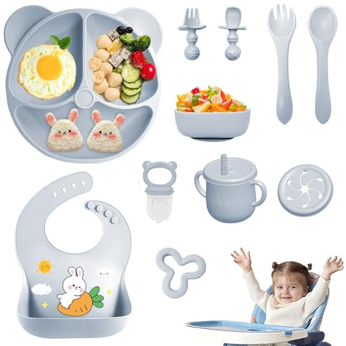 Guyisile Set Comida Bebé Silicone 11 piezas, cubiertos BLW & sin BPA