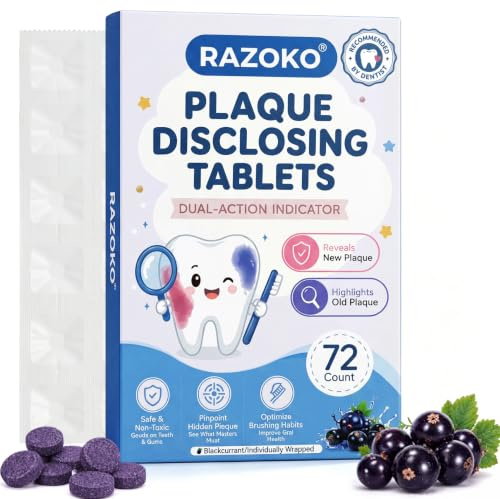 RAZOKO Tablettes de révélation de plaque, indicateur à double action, cassis, 72CT