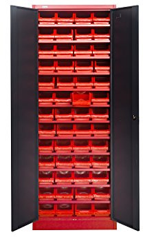 Jet-Line | Kleinteileschrank Kirow | mit Einlagen | Materialschrank | anthrazit | Stahlschrank | mit 52 Schraubeneinlagen in rot | Lagersystem | Organisation
