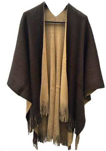 Makroyl Poncho de punto reversible para mujer, de gran tamaño, bufanda de Navidad, manta, chal, café, L