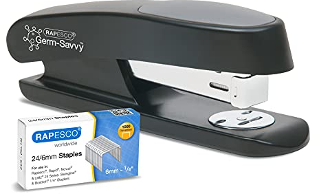 Rapesco 1482 ECO Sting Ray Heftgeräten mit 1000 x 24/6 mm Heftklammern, 20 Blatt Heftleistung, Antibakteriellen Schutz, Schwarz