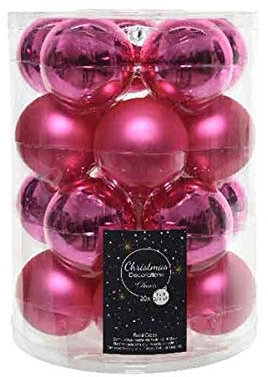 20 Christbaumkugeln Glas 6cm rosa - pink Opal matt