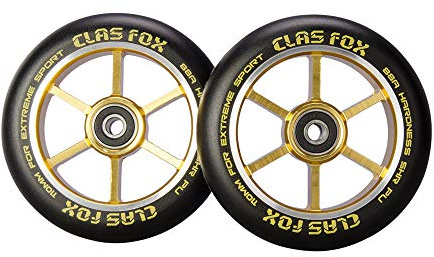 CLAS FOX Pro Stunt - Ruedas para patinete (110 mm, un par con rodamientos ABEC-9, núcleo de metal CNC, 2 unidades), color dorado