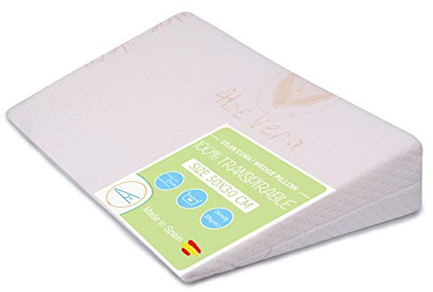 PEKITAS Coussin cale inclinée Anti-reflet Housse Lavable AloeVera Usage Adulte Fabriqué en Espagne (50 cm Largeur - 15° Inclinaison)