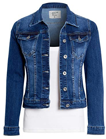 SS7 Womens Fitted Denim Jackets Mid Blue