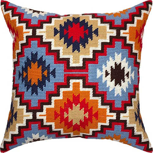 Brvsk Puebla mexikanskt mönster. Broderi kit med tryckt gobelängduk (40 × 40 cm) – broderikudde kit för kreativ heminredning – handarbetskit för vuxna nybörjare