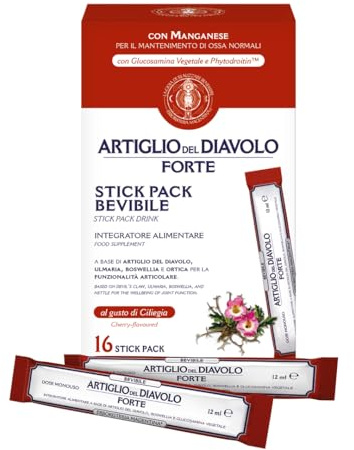 Erboristeria Magentina Artiglio del Diavolo Forte 16 Stick Pack Bevibile - Integratore Alimentare a Base di Artiglio del Diavolo, Ulmaria, Boswellia e Ortica per la Funzionalità Articolare