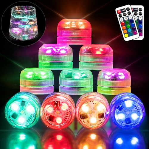 idyl light Mini luz subacuática con mando a distancia, 10 unidades RGB multicolor LED de té, funciona con pilas, luces impermeables para piscina, jarrón, boda, fiesta, festival, decoración del hogar