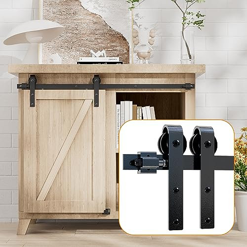 BONIKLUBA 122 cm großer Mini-Schrank für kleine Schiebetüren, Schienen-Kit für Aufbewahrung, Fenster, TV-Ständer, einfache Installation und reibungslos leise, passend für 53,3 cm - 61 cm breite