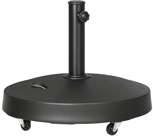 Outsunny Base per Ombrellone da 25kg con 2 Manovelle e Rotelle Bloccabili, Basamento per Ombrellone in Resina e Acciaio, Ø53x41 cm, Nera
