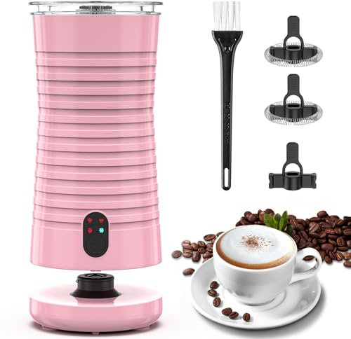 Morpilot Espumador de Leche Eléctrico, Calentador Leche Espumador 4 en 1, Vaporizador de Leche Automático para Espuma Caliente y Fría, Rosa