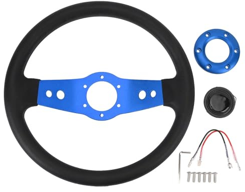 Volante per Auto 13 Pollici Volante Sportivo PU Look Elegante Resistente Agli Urti Presa Migliorata Facile Installazione Volante per Veicolo (BLUE)