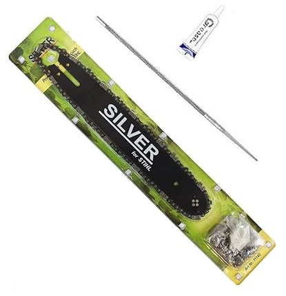Barra e Lama Per Motosega compatibile per Stihl Guida 35 cm 14 Pollici 3/8 1.3 mm 50 Maglie + 2 Catene Omaggio Per Motoseghe Scoppio, Barra Guida + 1 Grasso Lubrificante + Lima Affilacatena