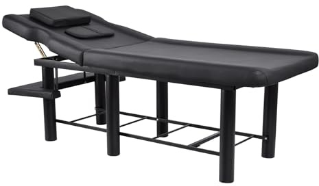 Table de massage professionnelle pour esthéticienne 73 | Table de physiothérapie robuste | Charge maximale : 250 kg (550 lb) et angle réglable de 0 à 30° | Appuie-tête et dossiers en similicuir,Noir