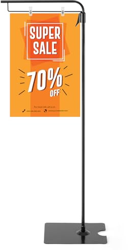 Blulu 1 Pcs Adjustable Hanging Poster Stand Sign Holder 43-87 Inch Pallet Floor Standing Poster Display Black Heavy Duty Double Sided Clip on Mobile Banner Stand with Base for Outdoor Hanging Display
