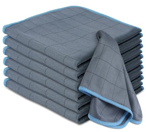 Adiwo Chiffon Magique Microfibre Carbone, 6X Serviette sans Trace Absorbant Polissage, 30 x 30 cm Lingette Essuie Verre pour Vitres, Miroirs, Écrans, Vaisselle Cuisine Menage Voiture, Bleu Ciel