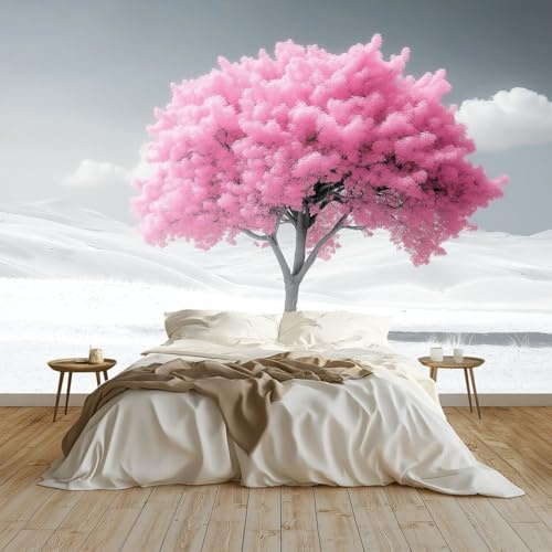 Wall Mural Photo Wallpaper Cherry Blossom Trees Pink Snow Wall Art Wallpaper Mural Photo 300x210 cm Kids Bedroom Living Room Home Poster Decoration, Grey