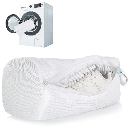 ADEHMDA Reusable Shoe Washing Machine Bag, Trainer Washing Machine Bag with Zipper, Laundry Shoe Bag for Washer&Dryer, Elongated Thicken Microfiber Fluff&Fits Multiple Shoe Types(1pc, White)