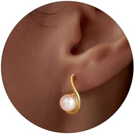 Turandoss Pearl Drop Earrings for Women, Dainty Gold Pearl Earrings