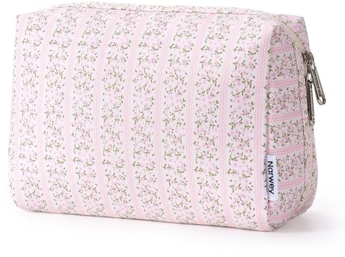 Narwey Sminkväska damer sminkväska necessär damer necessär, makeup väska makeup väska (rosa blomknoppar, stor)