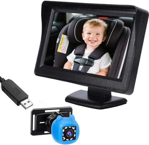 Aramox Cámara para Bebé en el Auto, Monitor de Asiento Trasero con Pantalla HD 4.3 1080P, Visión Nocturna, Ángulo Amplio de 150° y Rotación de 360° para Bebés y Niños Pequeños