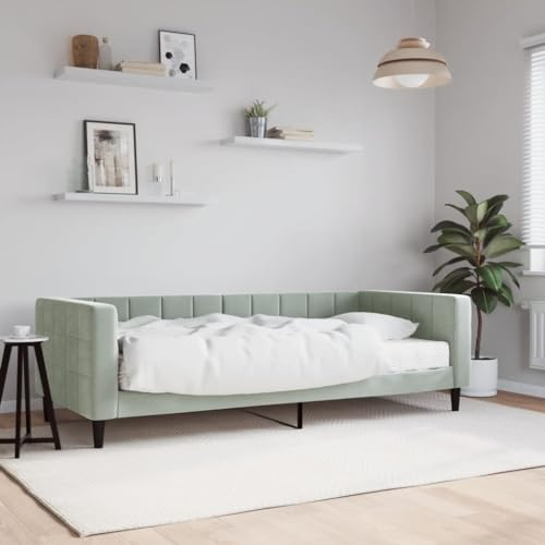 sephironlbb Letto giornaliero in velluto, grigio chiaro, 90 x 190 cm, con materasso in schiuma confortevole, moderno divano letto per camera degli ospiti, design robusto in legno e metallo
