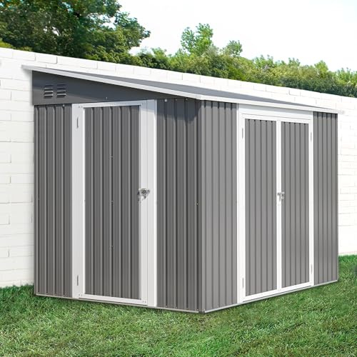 6x8 FT (1,8x2,4 m) Capanno in metallo Bladez con tetto a capanna, grande ripostiglio in metallo con doppie porte e serratura, resistente agli agenti atmosferici, per giardino, terrazzo e cortile, kit