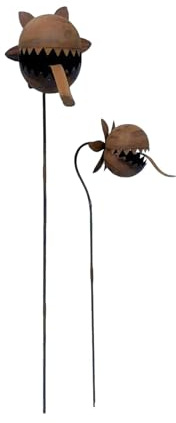 Metal Venus Flytrap Garden Stake, Carnivorous Plant Yard Art Decor for Outdoor Lawn Patio - Weatherproof Rustproof Steel Sculpture, Halloween Gothic Decoration for Flower Bed Pot (Rusty-1pc)