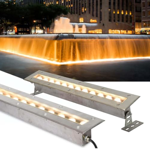 QICBYING Rektangulära landskapslampor - långa undervattensbelysning i rostfritt stål, 24 V nedsänkbara LED-spotlights för pool, RGB vattentät fontänlampa IP68 (vit, A-36W (24 V))