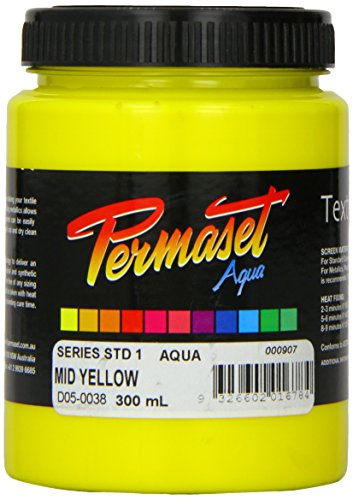 Permaset Aqua Standard 300ml Mid Yellow - Screen Printing Ink for Fabric - Ideal Screen Printing Kit for Home Office, Starter Kit, Fabric Paint, Screen Printer and other Fabric Ink