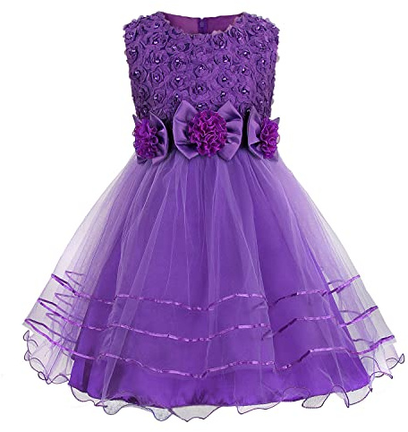 Discoball Vestido de Fiesta de Princesa con Pajarita de Flores Rosas, Tul, para Boda, Dama de Honor, Bautizo