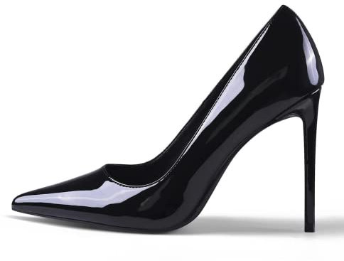 GENSHUO Damen Stiletto High Heels 10CM Sexy Spitze Stiletto Pumps Lackleder Geschlossene Zehe Party Abschlussball Hochzeit Absatzschuhe Stiletto Heels Schwarz 37.5 EU