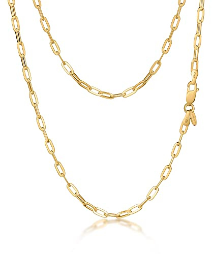 Amberta Collanina a Maglia Rettangolare da Donna in Argento Sterling 925: Placcata Oro 18K 3 mm 60 cm Regolabile