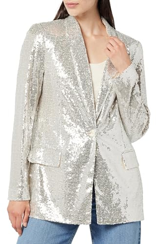 The Drop Blake Blazer Largo para Mujer, Lentejuelas Plata, S
