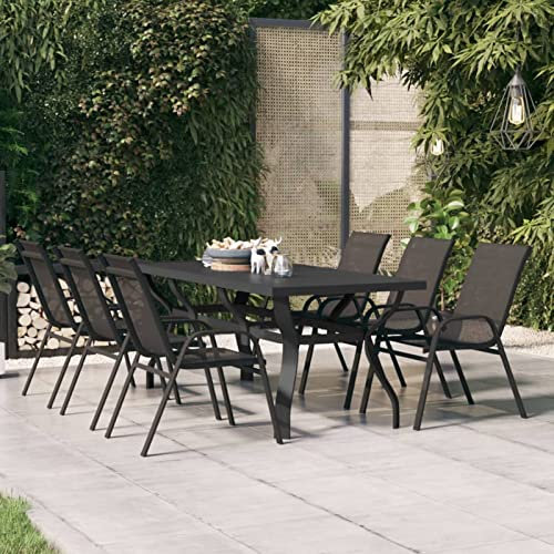Homgoday Mesa de jardín negra 180 x 80 x 70 cm de acero y cristal, mesa de exterior, mesa de jardín, mesa de terraza, mesa de comedor, mesa de cocina, mesa de jardín, mesas exteriores