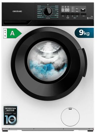 Cecotec Lave-linge 9 kg à chargement frontal Bolero Dresscode 9300 Inverter Max A. 1950 W, 1400 tr/min, 15 programmes, Moteur Inverter Plus, SteamMax, Panneau de commande avec affichage LED