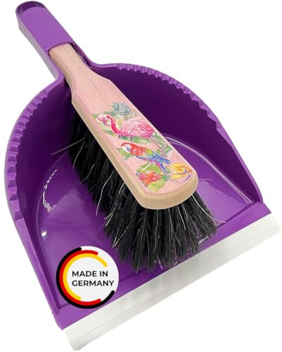 Peggy Perfect Kehrgarnitur Kehrset mit Buchenholzbesen und Kunststoffschaufel im Flamingo Design. Wunderschöne Kehrgarnitur in der Farbe lila. Handbesen mit Einer dichten Naturhaarmischung