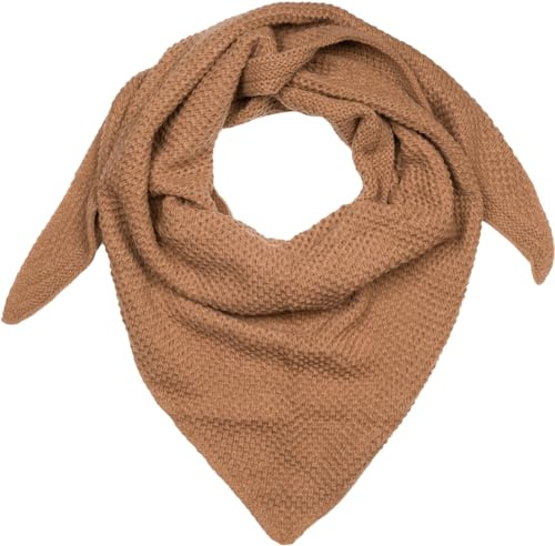 styleBREAKER Señoras XXL de punto triángulo bufanda unicolor con grano de arroz patrón de punto, caliente otoño invierno maxi triángulo bufanda 01020048, color:Coñac