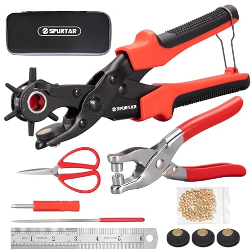 Sacabocados para cuero multitamaño, maquina hacer agujeros cinturones, kit agujereador de cinturones giratorias, hacer agujeros cinturon, punzón para cuero, tela, plástico, correas de reloj, papel