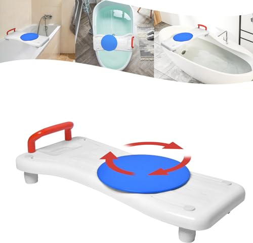 YARDIN Tavoletta da bagno per anziani con piastra girevole a 360° e manico rosso, regolabile in materiale PP, per vasca da bagno con portasapone per adulti fino a 150 kg