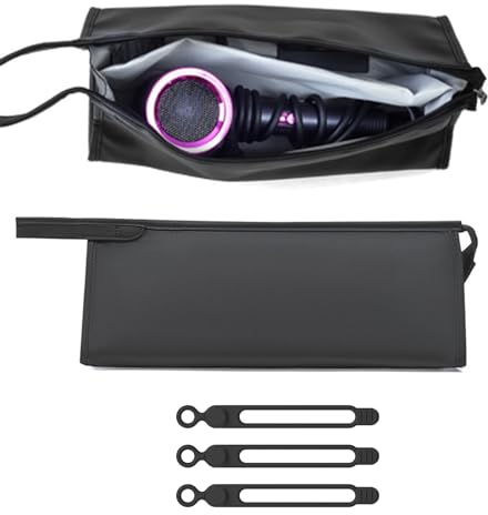 Storage Bag for Dyson Airwrap Supersonic Hair Dryer, PU Leather Airwrap Travel Bag for Dyson, Travel Case for Hair Dryer Attachments and Accessories with 3 Data Cable Storage Ties, black
