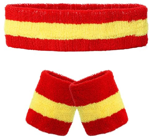 Juego de 3 bandas para el sudor y diademas, estilo retro, neón, años 80, 90, accesorios para carnaval (rojo, amarillo y rojo)