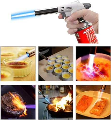 DWD® Culinary Kitchen Blow Torch – Refillable Blow Gas Torch with Safety Lock & Adjustable Flame | One-Handed Operation for Desserts, Creme Brulee, BBQ, Baking Crafts Multi Purpose Push N Twist Fit