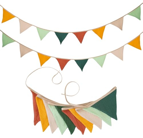 SJUNJIE 2 Stück Wimpelkette Kinderzimmer 2,6m Baumwolle Outdoor Suspension Stoff - Zur Dekoration Von Wänden, Schreibtischen Und Betten