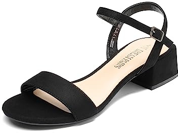 DREAM PAIRS Women's Low Heels for Women Classic Open Toe Ankle Strap Block Chunky Heel Sandals Holiday Party Wedding Dress Pumps Shoes,Size 8.5W,Black-Suede,DWUWHS2501