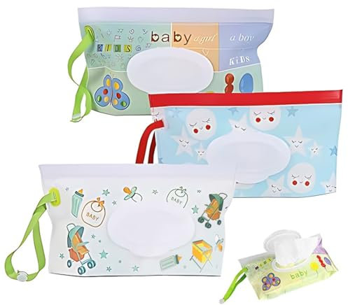 XOXVURI Pack Of 3 Feuchttücher Box Wet Wipes Box For Babies Reusable Wet Wipe Dispenser Ideal For Wet Toilet Paper Baby Wipes With Click Closure For Bag On The Go, Home, Office