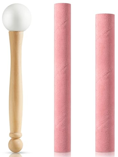 Nuanchu 3 Pieces Crystal Singing Bowl Mallet Set, Include Thick Suede Striker Solid and Hollow Sound Bowl Stick, Crystal Singing Bowl Rubber Mallet with Wood Handle for Playing Bowl (Pink)