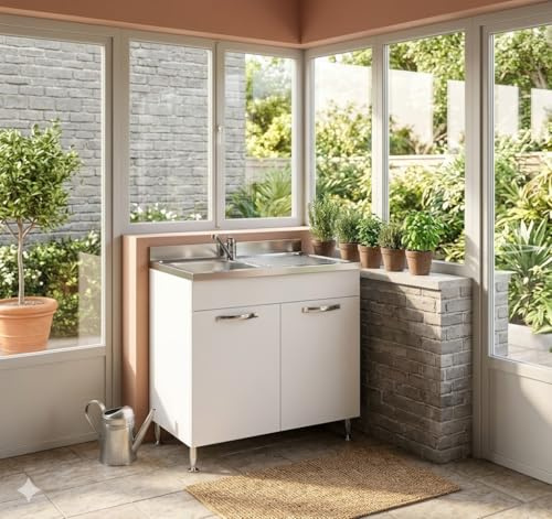 Linea Azzurra Sottolavello 80 SOLO MOBILE Cucina con 2 Ante in Legno Made in Italy H85xL80xP50cm Facile da Montare
