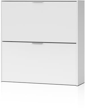 duehome | Zapatero 2 Puertas, Mueble Zapatero Estrecho, Modelo Nubo, Acabado en Color Blanco, Medidas: 75 cm (Ancho) x 76 cm (Alto) x 22 cm (Fondo)